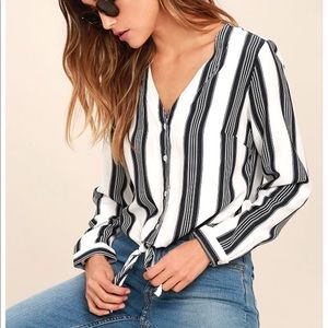 Lulu's Black and White Striped Button Down Shirt